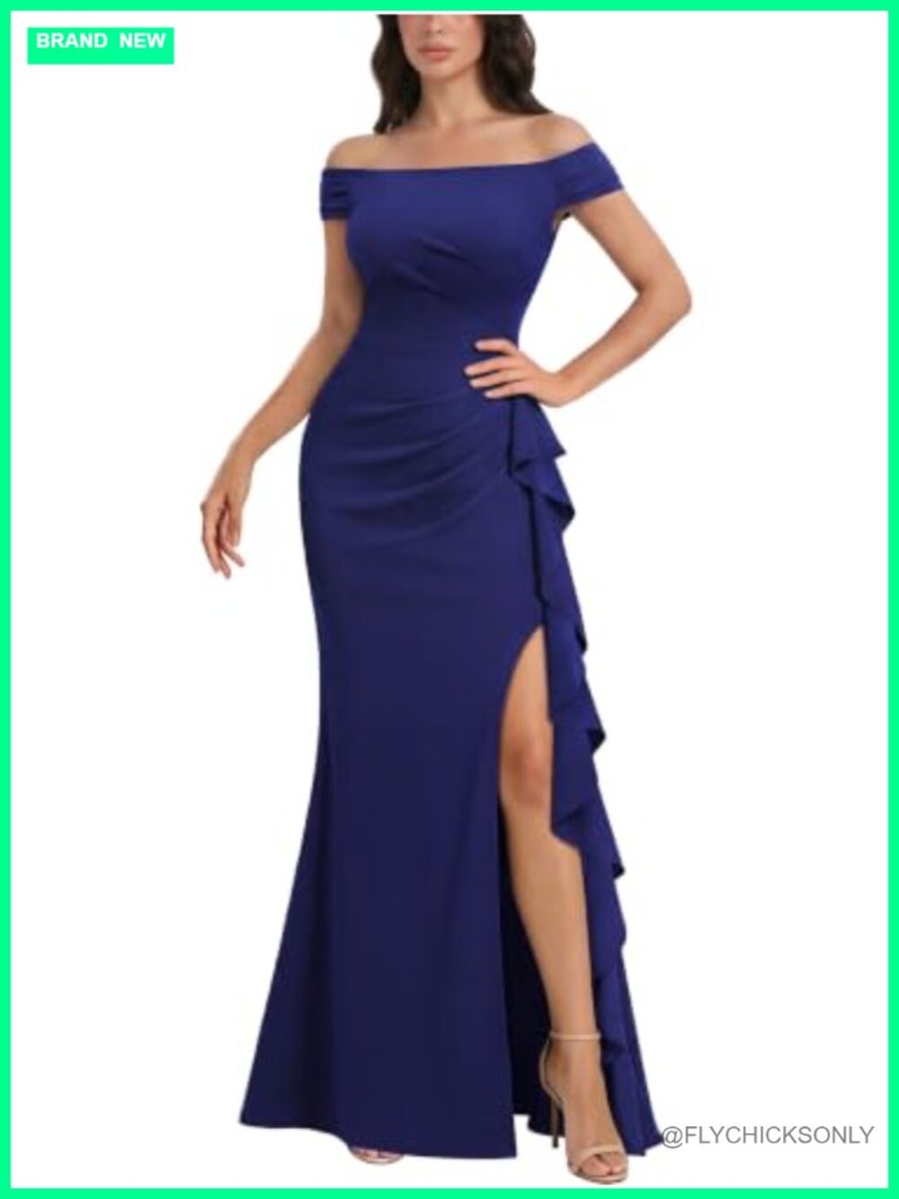 Off Shoulder Ruffle Mermaid Maxi Formal Evening Party Dress